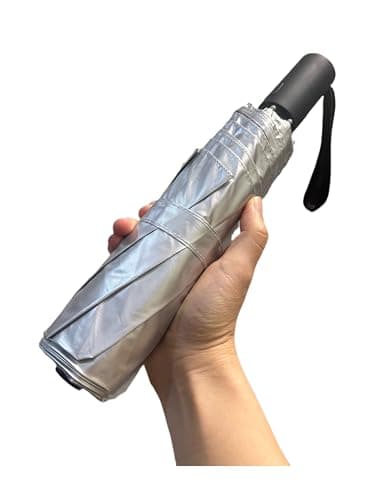 BAODINI Small UV Protection Travel Umbrella Compact for Rain and Sun UPF 50+ Windproof Portable 42 inch Umbrella for Women and Men Silver with Black