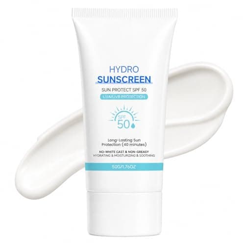 Sunscreen SPF 50 for Face, Water-Based Moisturiser with SPF, Broad Spectrum UVA/UVB Protection, No White Cast & Non-Greasy, Lightweight Daily Sun Cream Under Makeup, Travel Size 50g