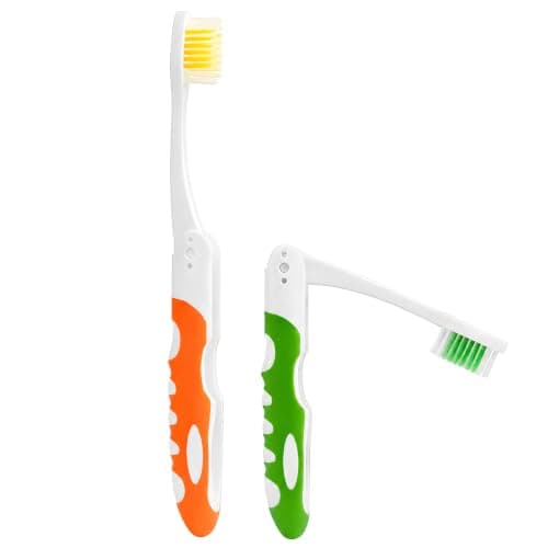 2Pcs Folding Toothbrush, Portable Travel Toothbrush Set, Lightweight Soft Tooth Brush for Travel, Camping, Hiking, Office (Green & Orange)