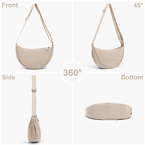 DKIIL NOIYB Crescent Bag for Women Men, Nylon Crescent Bags Hobos Crossbody Bag Portable Crescent Purse with Adjustable Strap Solid Color Chest Bag Shoulder Bag Fanny Packs, A02-beige, 31cm — view 3
