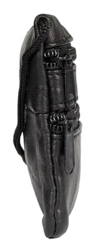 Soft Nappa Twin Zip Neck Purse Compact Leather Travel Security Pouch with Adjustable Cord — view 3