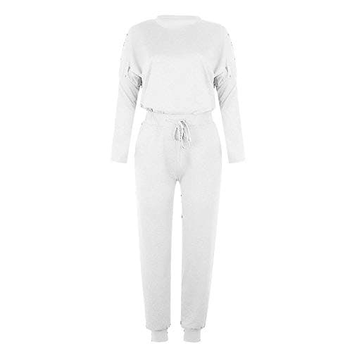 Travel Outfit Airport Set Women Petite Two-Piece Loungewear Set, Long Sleeve Casual Tracksuit, Solid Colour, Drawstring Jogger Pants with Pockets Round Neck Top Pullover for Workout 2026 (White, M) — view 4