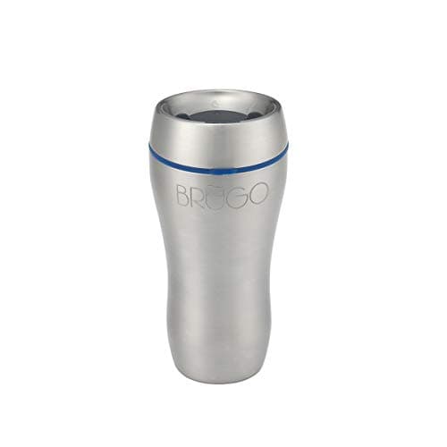BruGo Leak Proof Travel Mug with Built-In Temperature Control Chamber. Double-Wall Insulated Travel Cup - Perfect for Tea & Coffee Lovers - Retro Colour (SS - Aqua Blue)