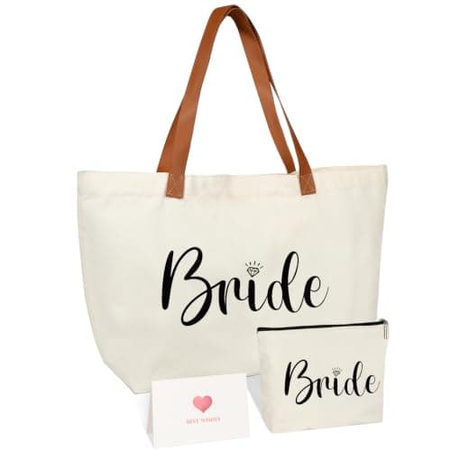 Bride Gifts Canvas Tote Bag with Makeup Bag,Bride to Be,Bridal Shower Gift