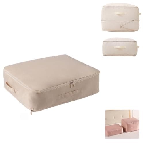 Ultra Space Saving Self Compression Organizer, Compression Packing Cubes for Travel Suitcase Organizer Bags Set for Bedding Storage Comforter Storage Bag (Beige,Medium)