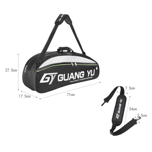 ITODA Large Capacity Waterproof Tennis Bag 6 Pack Badminton Racquet Handbag Portable Squash Racket Carrying Bag Adjustable Strap Battledore Sport Duffel Gym Equipment Carry Case Black — view 4