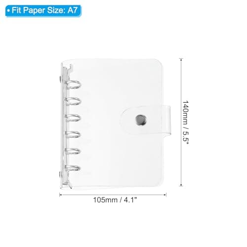 PATIKIL A7 Clear Binder Cover, Soft PVC Loose Leaf Binder Protector Refillable Notebook Shell with Snap Button Closure 6 Ring for DIY Meeting Notebook Folder, Silver Tone — view 2