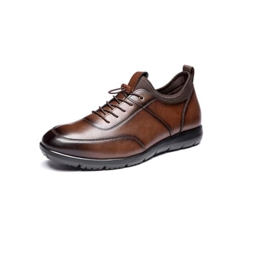 Poerkan Men's Lightweight Business Walking Shoes - Arch Support & Odor-Resistant | PT Approved Brown