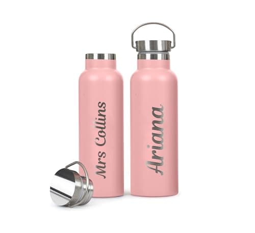 Personalised Water Bottle Stainless Steel 600ml Water Bottle, Vacuum Insulated Metal Water Bottles Pink Teacher Gift for Her — view 3