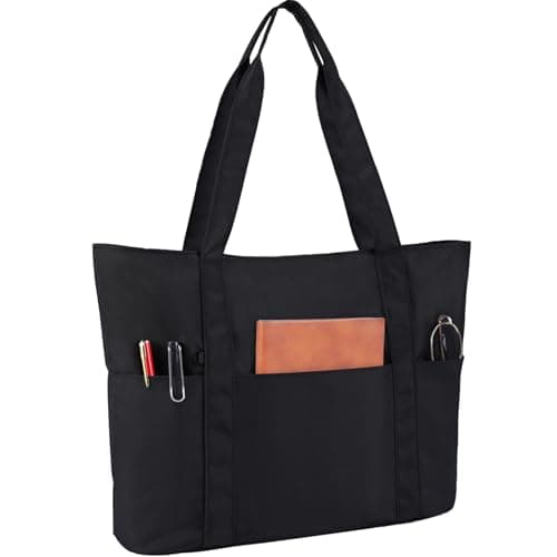 MAYMOONER Black Tote Bag with Laptop Compartment for Women Work Uni School