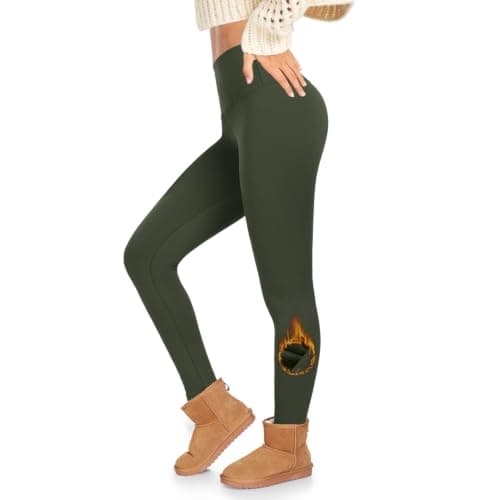 ACTINPUT Thermal Leggings Women High Waisted Thick Fleece Lined Leggings Long Winter Warm Stretchy Jeggings Fluffy Tights Ladies Clothes Exercise Walking Sports Yoga Pants Gifts My Orders(Green,S-M)