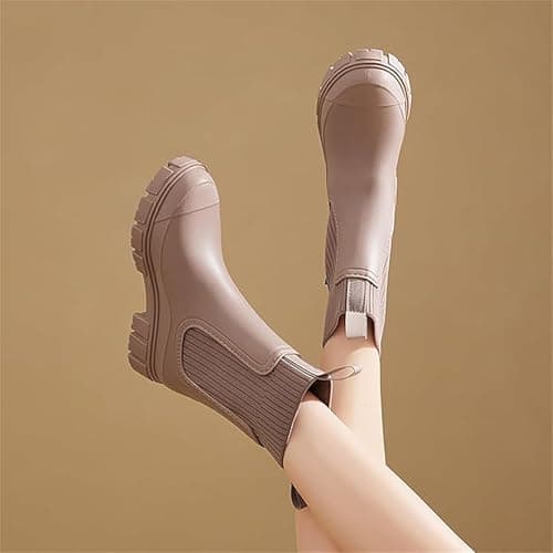 DFSDJEUW Wellies Boots Women Waterproof Short Chelsea Wellington Gardening Shoes, Rain Boots Ladies Festival Boot Non-Slip for Outdoors Activities Camping Garden Fishing walking shoes women Gold 6.5 — view 2