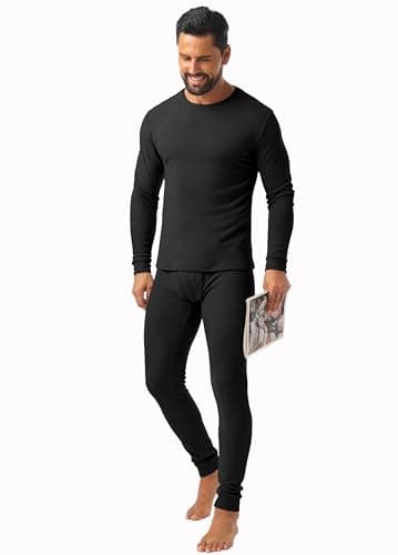 QIXING Men's Long Johns Thermal Underwear Set Fleece Lined Heavyweight Thermal Base Layer for Winter (Black, L) — view 4
