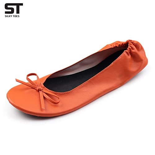 Women's Foldable, Portable, Travel Slippers, Ballerinas, Rollable, Orange, XX-Large — view 3