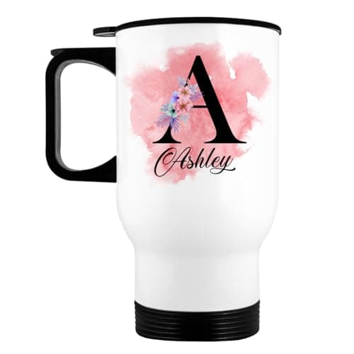 EKAM Personalised Travel Mug - Customise Stylish Initial with Name, 14oz Stainless Steel Insulated Travel Tea/Coffee Mug, Customised Gift for Valentine’s Day, Birthday, Christmas Day for Mom, Dad, Kid