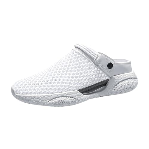 Mens Closed Toe Sandals Wide Fit Sliders Mesh Hollow Breathable Shoes Back Strap Platform ArchSupport Orthopedic Lightweight Casual Walking Hiking Beach Slipper (White, 7.5)