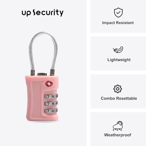UP Security Luggage Locks TSA Approved 2 Pack, Small Padlock Combination, TSA Locks for Luggage, Travel Combo Padlock with Code, for Suitcase, Backpack Zipper, Locker, Gun Case (Black+Pink) — view 2