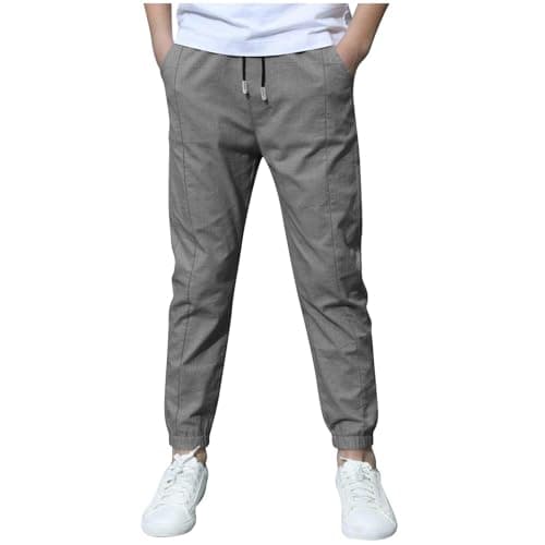 Kids Joggers Drawstring Cotton Linen Fall Cargo Trousers High Waisted Slim Fit Jogging Bottoms Travel Leisure Parachute Trousers Cuffed Ankles Trekking Sports Games Dark Gray 5 Years