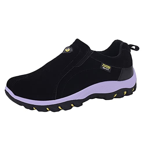 Mens Outdoor Hiking Shoes Lightweight Walking Trainers Knit Slip On Sneakers Casual Flat Footwear Breathable Trekking Camping Travel Everyday Outdoor Wear Trail Fitness Style Black