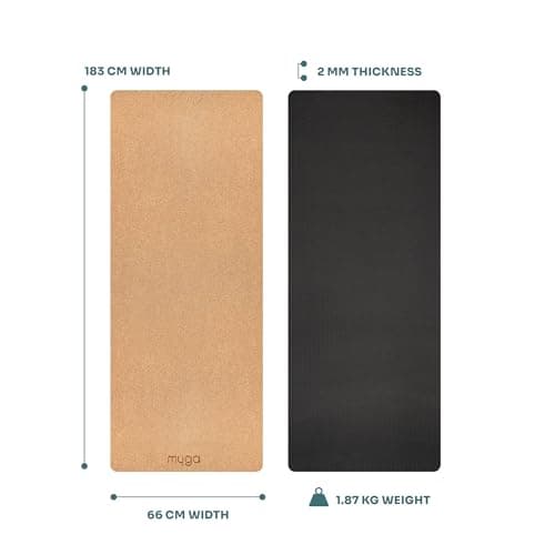 Myga Cork Yoga Mat – Natural Non-Slip Eco-Friendly Cork & Rubber Yoga Mat for Hot Yoga, Pilates & Fitness – Lightweight Travel Exercise Mat for Men and Women | 183 x 66cm — view 6