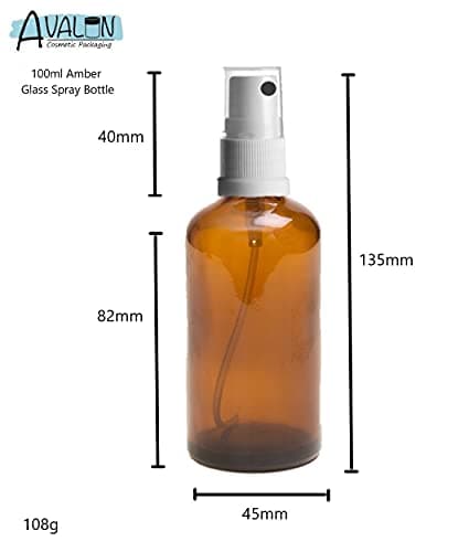 Avalon 100ml Amber Glass Bottles with White Atomiser Spray ~ Pack of 4 ~ Refillable, Reusable, and Travel Sized ~ Perfect for Aromatherapy, Perfumes, Essential Oils, Aftershaves, and More — view 3