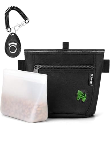 Gobeigo【Silicone Insert Bag Version】 Dog Treat Pouch and Training Clicker, 2 Pair Magnetic Closure, 2 Cup Walking Fanny Pack with Poop Bag Dispenser, Metal Belt Clip &Waist Strap