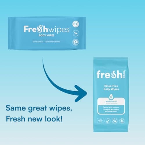 FreshWipes Antibacterial Body Wet Wipes For Adults 1 Pack (12 Wipes) - Coconut Breeze - Extra Large Biodegradable - Dermatologically Tested & Suitable for the Elderly or Disabled - Great for Camping — view 2