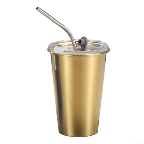 Homeponnew Gold Travel Coffee Tumbler 500ml with Straw Insert(Gold 500ml)