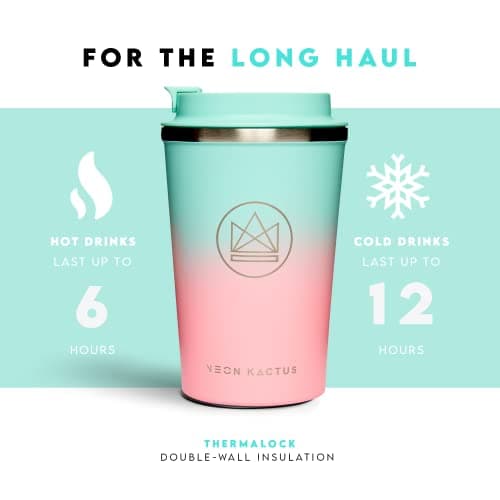 Neon Kactus Insulated Travel Cup | Double Wall Insulated for Hot & Cold Drinks | Reusable Coffee Cup with Lid | Fully Leakproof, Dishwasher Safe, Eco-Friendly | Twist & Shout, 12oz — view 4