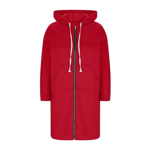 Long Hoodies for Women UK Oversized Full Zip Jacket Side Slit Baggy Hooded Sweatshirt Casual Long Sleeve Warm Fleece Hoodie Longline Coats Solid Color Loose Cardigan Ladies Pullover Jumper with Pocket — view 4