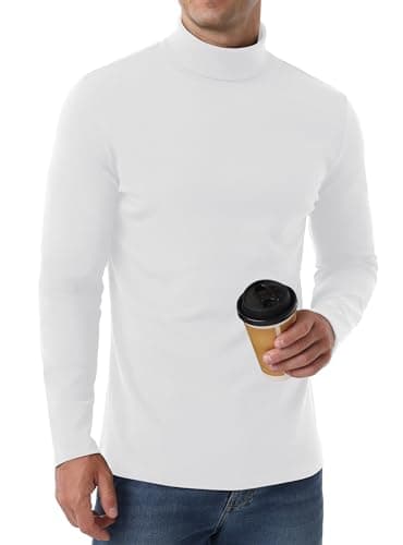 QIXING Men's Thermal Tops Long Sleeve Roll Neck Shirts Cotton Base Layer Thermal Underwear Tops (White, S) — view 6