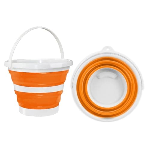 Hmfmdy Collapsible Bucket, 5LSilicone Foldable Water Bucket With Sturdy Handle, Space Saving Multi Purpose Bin, Portable Cleaning Fishing Camping Baskets for Pet Feeding, Home, Car Washing - Orange