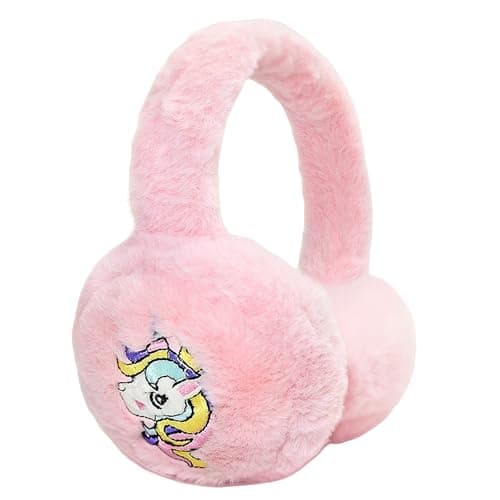 IHCEMIH Ear Muffs Women Girls Earmuffs Fluffy Plush Foldable Unicorn Earmuff Winter Accessories Soft Ear Warmers Running Skiing Ears Covers Protectors from Wind Cold Outdoor Gift for Childrens Pink