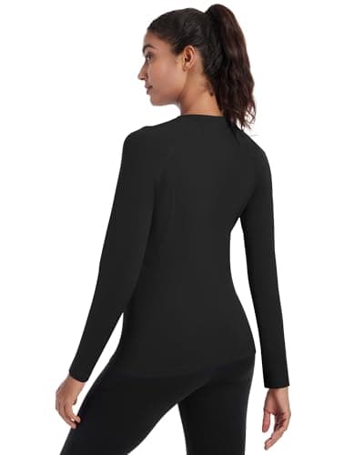 Runhit Thermal Tops Womens Long Sleeve Fleece Lined Compression Shirt Soft Warm Base Layer Moisture Wicking Sports Underwear for Ski, Running Gym Workout Black 2XL — view 2