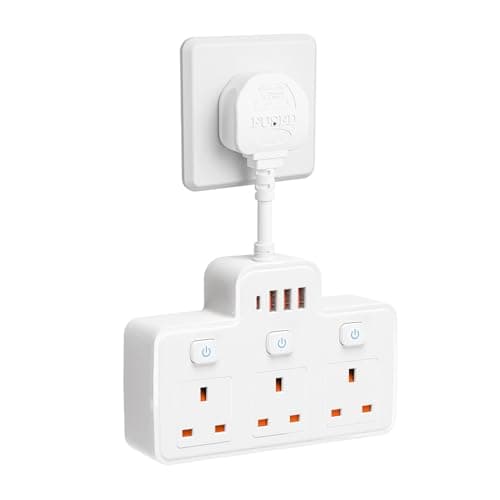 Multi Plug Extension, Short Extension Lead, 3 Way 4 USB Plug Adapter
