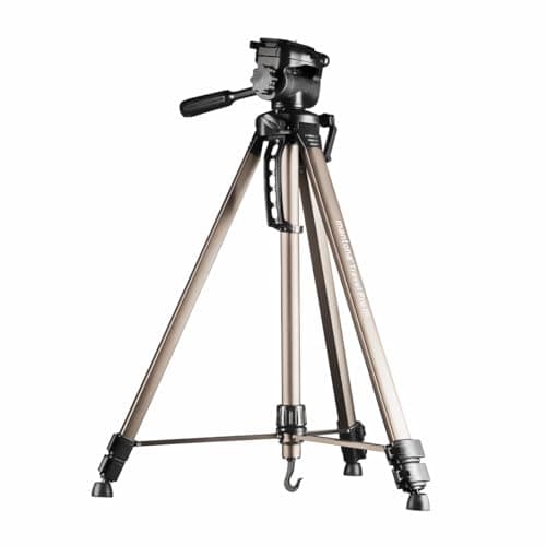 Mantona Basic Travel Pro III Photo Tripod Large Lightweight Aluminium Tripod with Quick Release Plate Height 55 to 146 cm Load 3 kg Light 1.07 kg Bronze with Bag