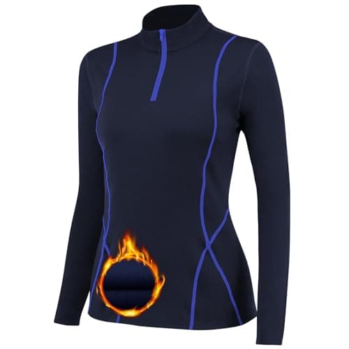 TERODACO Base Layer Women Half Zip Ski Thermal Tops 02513 Navy L