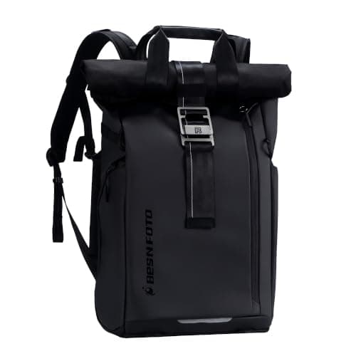 Besnfoto Camera Backpack, Waterproof Travel Camera Bag for Photographer Expandable Roll Top Photography Case for DSLR SLR Mirrorless Camera Fit up to 15.6 inch Laptop with Rain Cover