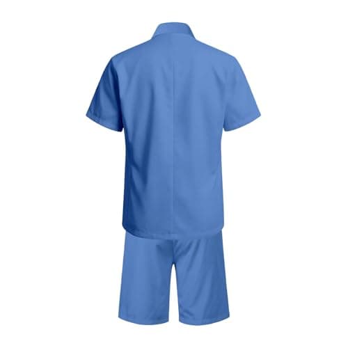 RUMAOZIA Men's Linen Summer Lightweight Suits Short Summer Shirt Set Figure-Shaping Travel Linen Suit Urban Breathable Expedition Oversize Short Sleeve Suit Beach Two Piece Leisure Suit, O Blue, L — view 6