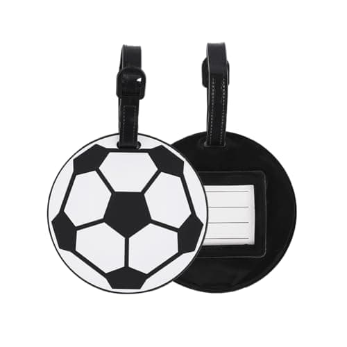 BEAMARKER 2Pcs Sports Luggage Tags for Suitcases Round PVC Soccer Ball Luggage ID Labels Personalized Suitcase Tag Set Travel Accessories for Men Women Baggage Handbag School Bag Backpack