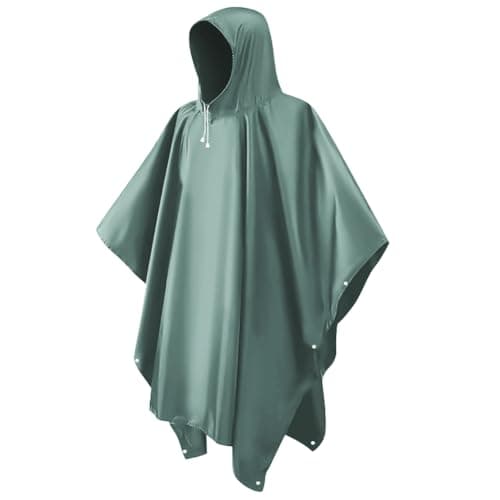 CHGANG Waterproof Poncho Adult, Reusable Rain Poncho Lightweight Waterproof Raincoat Emergency with Hood for Outdoor Hiking Camping Cycling Traveling (Green)