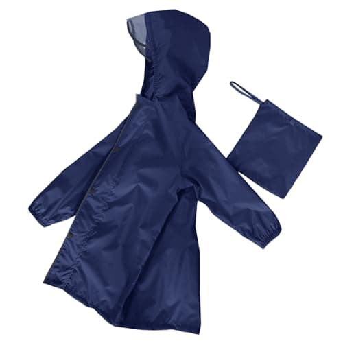 Kids Waterproof Hooded Raincoat With School Bag Cover Boys And Girls Students Children Long Portable Rain Poncho Reusable Outdoor Emergency Rain Jacket Waterproof Rainwear (Navy-2, 10-12 Years) — view 3
