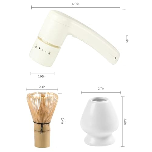 ZENRC Handheld Battery Powdered Bamboo Matcha Whisk Mate Automated Ceremony Chasen - Electric Mocha Stirer - Nice Portable Matcha Set Gift Kit (Battery not included, Beige, set 3) — view 5