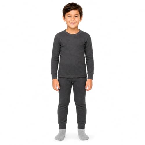 Kids Thermal Underwear Set, 2 Piece Winter Base Layer with Long Sleeve Crew Neck Top and Full Length Bottoms for Boys and Girls, School, Sports, Travel and Outdoor Activities (Charcoal, 5-6 Year)
