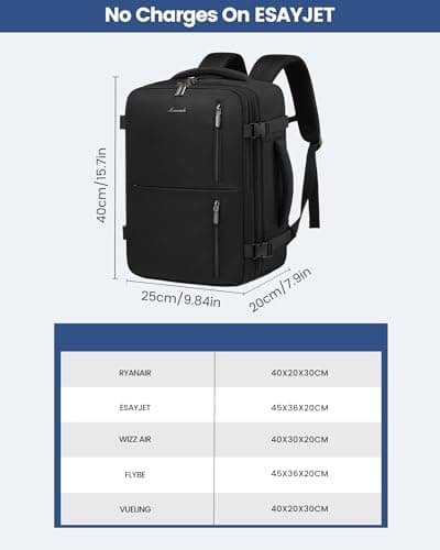 LOVEVOOK Ryanair Cabin Bags 40x20x25, Travel Backpack Underseat, Hand Luggage Bag 20l, Carry On Rucksack Ryan Air, Small Unisex Under Seat Luggage for Airplane Travelling, Black — view 2