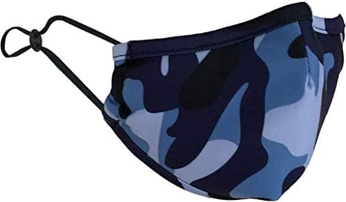 Aquarias Keep Safe Reusable Face Mask - Washable Breathable Cotton Cover with Adjustable Nose Strip & Ear Loops - Comfortable Mouth & Nose Shield for Daily Use, Travel & Sports (Blue Camo, Large)