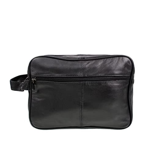 Jumbo - Toilet Bag Extra Large, Genuine Real Leather Mens WASH Bag/Overnight Bag (Black)
