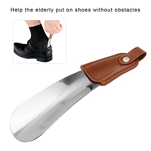 LIZEALUCKY Metal Small Shoe Horns, Professional Stainless Steel Shoe Horn Travel Portable Shoehorn with PU Leather Handle Compact Shoehorns Helpers with Leather for Men,Women,Elder — view 4