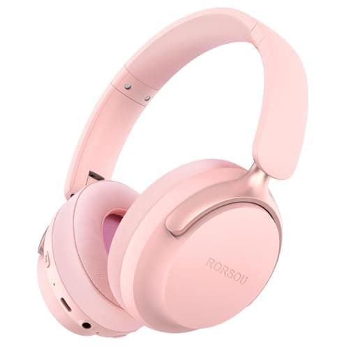 RORSOU B8 Bluetooth Headphones Over Ear, 6 EQ Music Modes and 50H Playtime Deep Bass Wireless Headphones with Mic, Lightweight Folding HiFi Stereo Headset for iPad/Travel/Tablet/PC/Home Pink