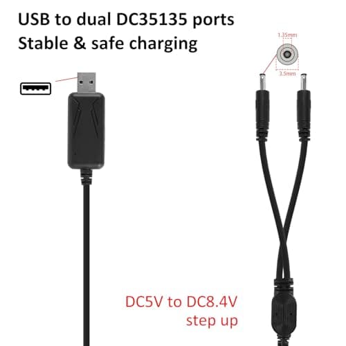 Dual Charging Cable for Rechargeable Batteries, DC 5V to DC 8.4V Step Up Cable Voltage Converter Power Adapter, 3.5x1.35mm DC35135 Jack Port — view 2